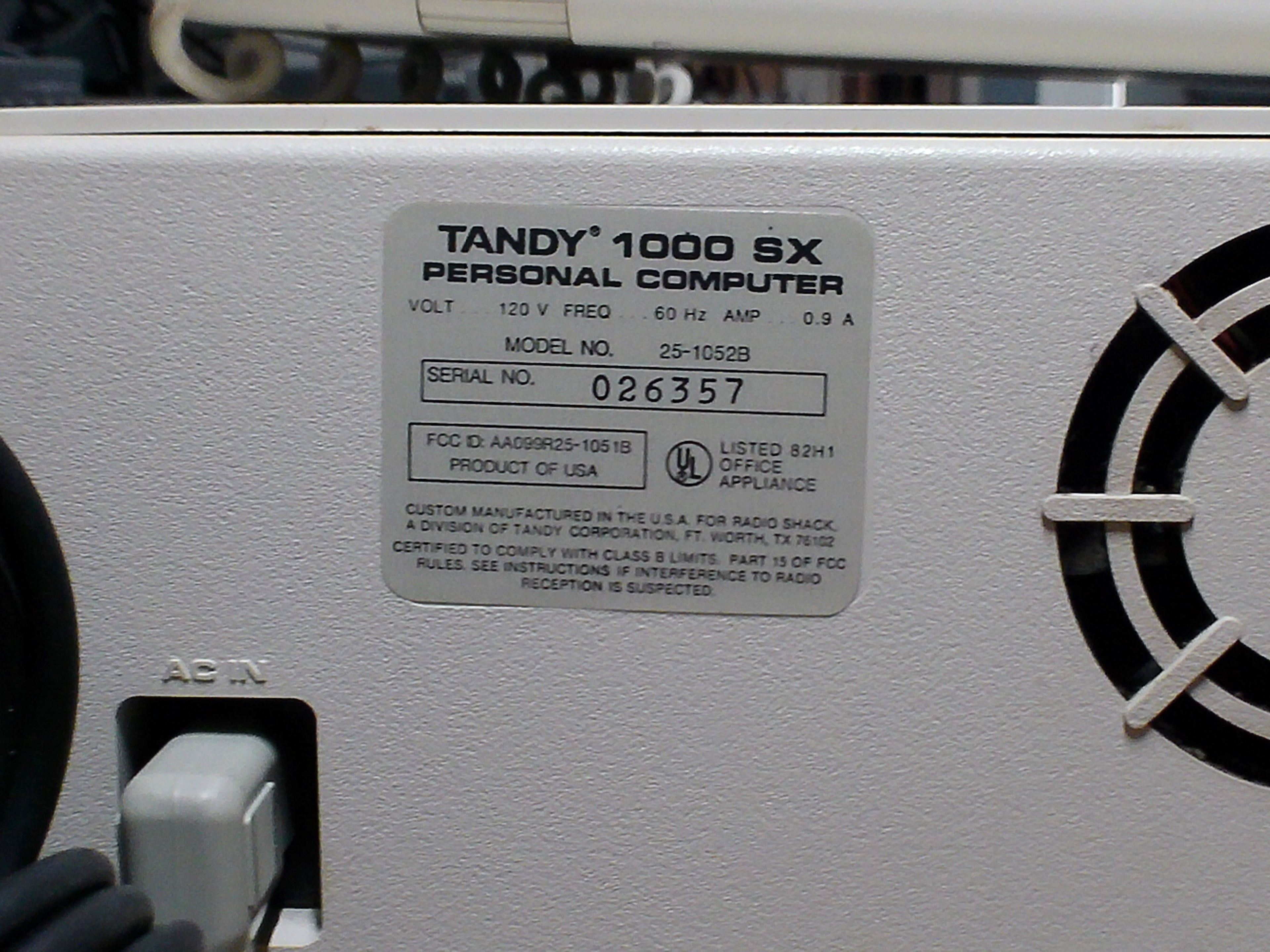 Tandy 1000 SX Computer – Fully Working, DOS, 20MB Hard Drive, Keyboard Included