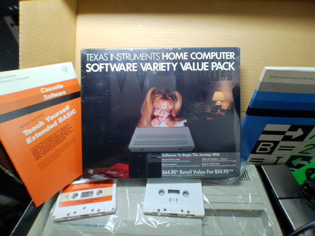 Texas Instruments TI-99/4A Complete Bundle — Boxed Console & Program Recorder, Speech Synthesizer, Sealed Software — Untested (As-Is)