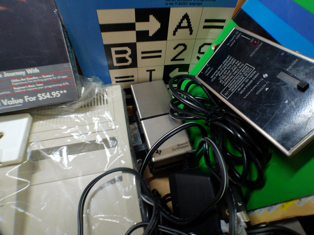 Texas Instruments TI-99/4A Complete Bundle — Boxed Console & Program Recorder, Speech Synthesizer, Sealed Software — Untested (As-Is)