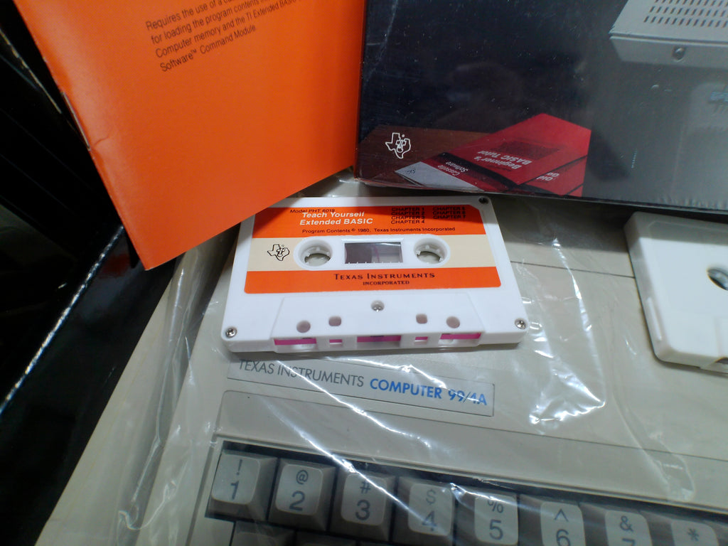 Texas Instruments TI-99/4A Complete Bundle — Boxed Console & Program Recorder, Speech Synthesizer, Sealed Software — Untested (As-Is)