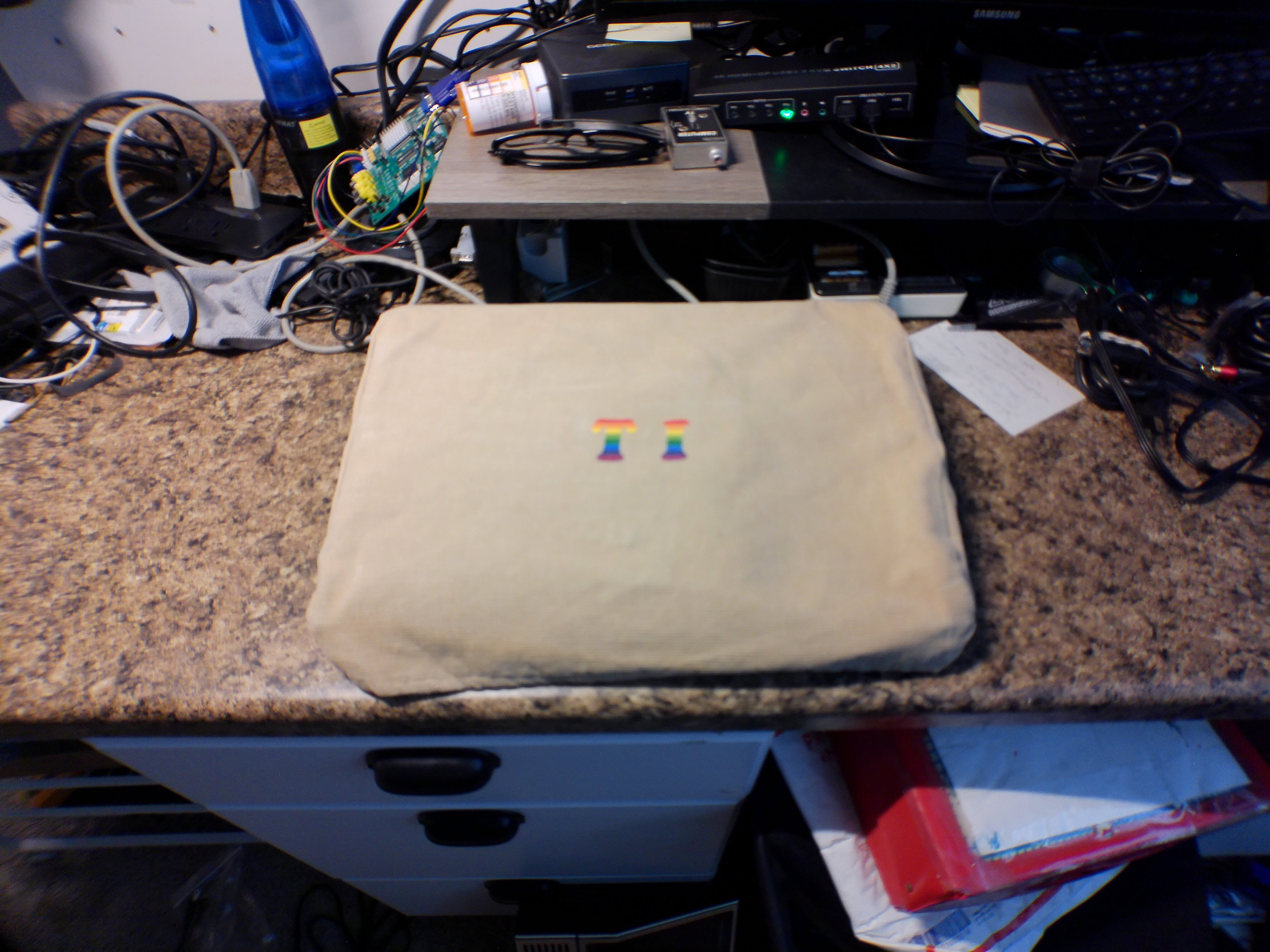 Texas Instruments TI-99/4A Home Computer with Dust Cover, Video Modulator & Joysticks — Untested (As-Is)
