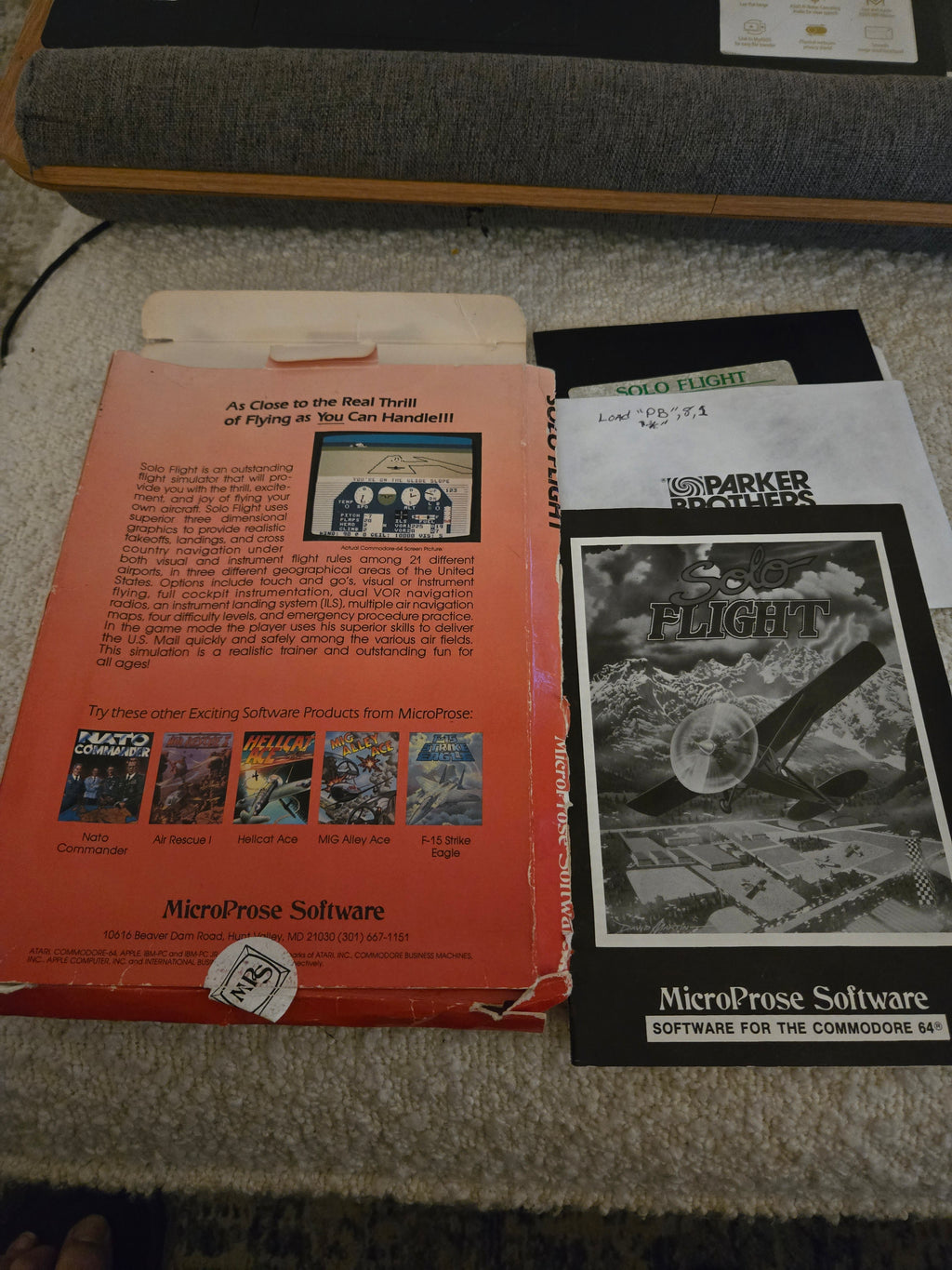 Solo Flight (MicroProse / Parker Brothers) — Commodore 64 Disk, Untested
